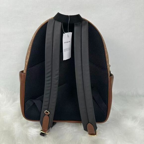 coach court backpack in colorblock signature canvas Leather Colorblock, Silver/Chalk Multi, M, Court Medium Backpack Fashion Coach Court Backpack In Blocked